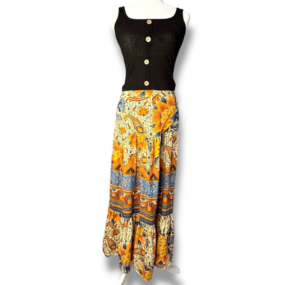 Farm Rio Bambina Maxi Skirt Floral Tiered Boho Viscose Cottagecore Festival Skir - Picture 3 of 14